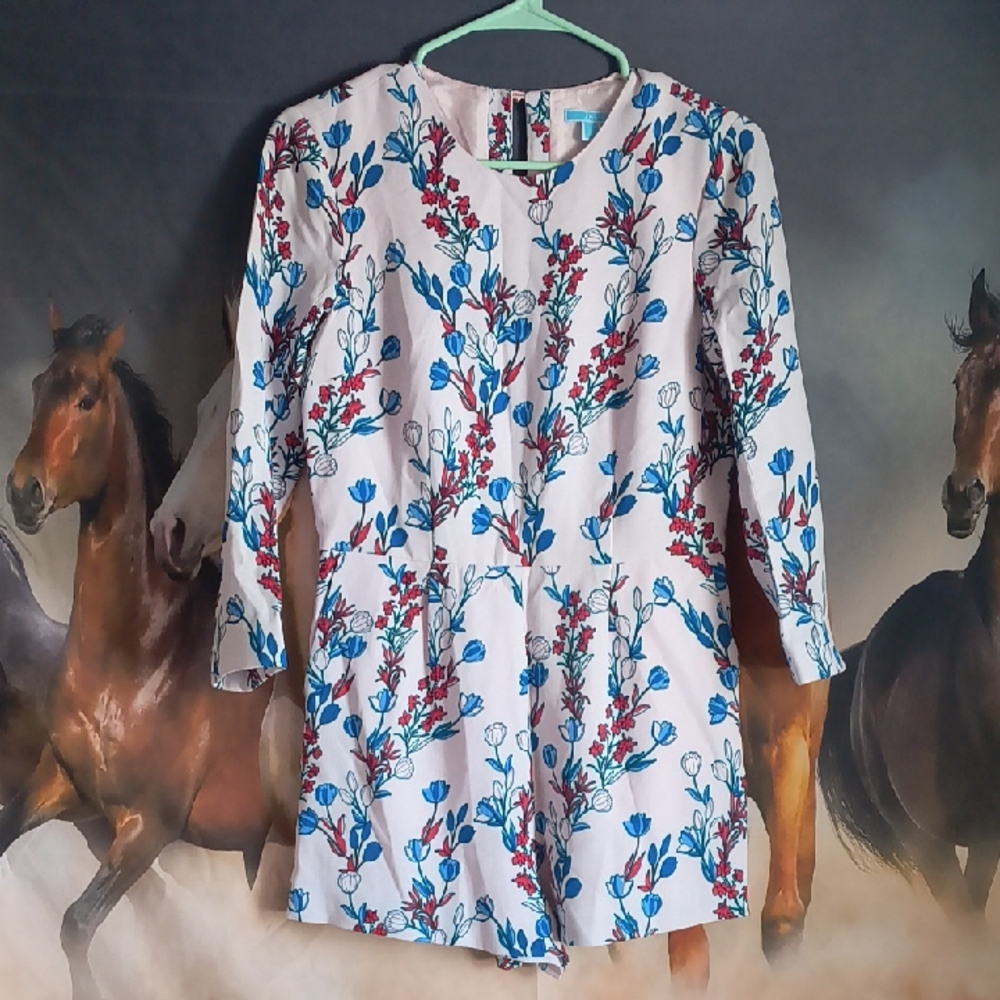 Draper James Light Pink Romper with Blue Floral Design